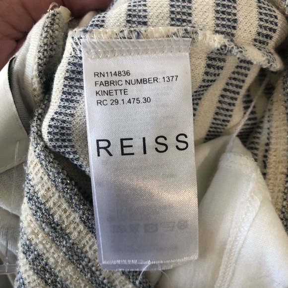 REISS Cream, Blue & Metallic Gold striped sleeveless dress - Picture 5 of 13